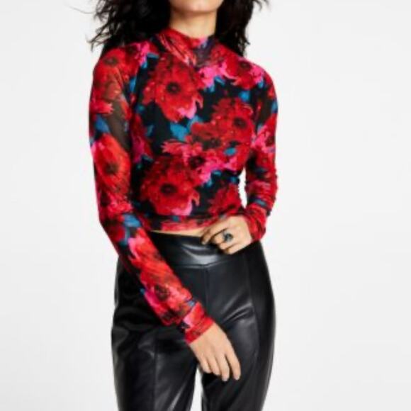 Bar lll Sheer Floral Mesh Tie-Back Top Romantic Grunge Y2K Glam Open-Back Small - Picture 10 of 10